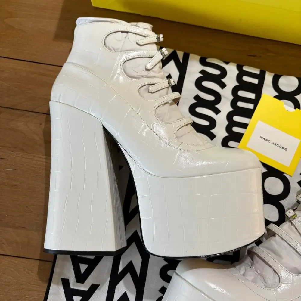 NIB Marc Jacobs The Kiki Platform Ankle Boots White Croc Print Leather US SZ 9W - Picture 3 of 10